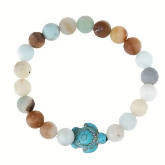 Caribbean Calcite Crystal Bracelet with turquoise sea turtle - Picture 1 of 1